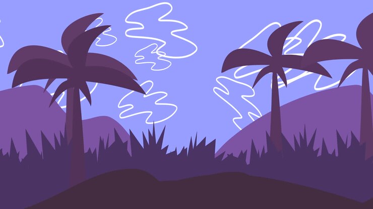 Cartoon animation background with palms in mountain 2