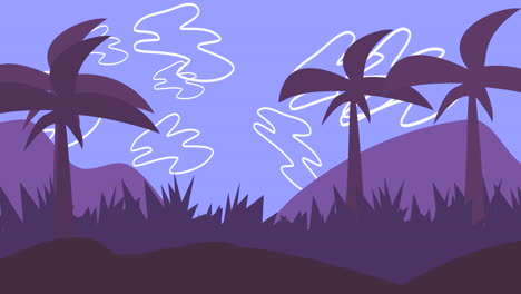 cartoon animation background with palms in mountain 2