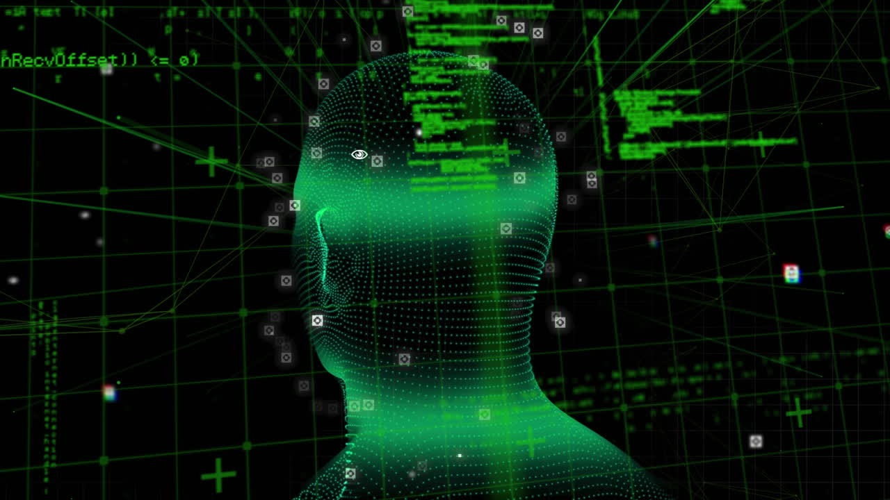 Animation of human head spinning with digital interface data processing
