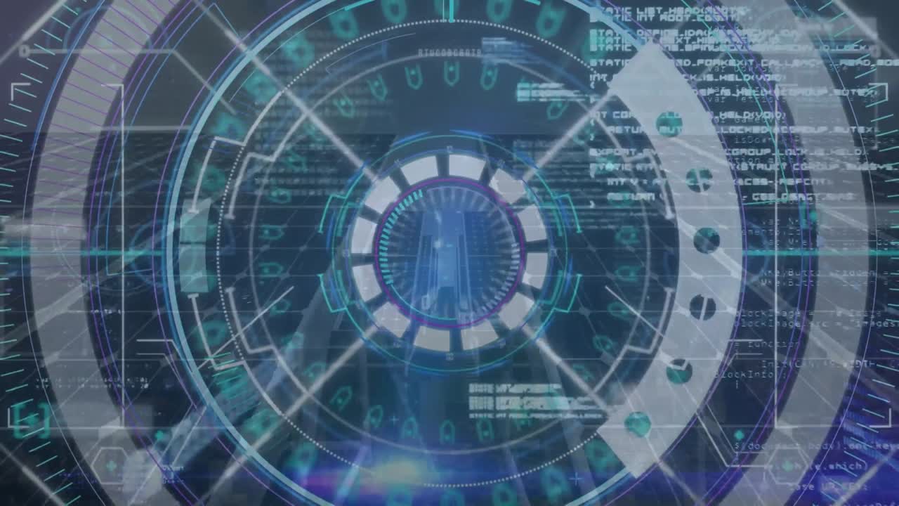 animación de flechas en círculos sobre códigos binarios y lenguaje informático contra un fondo abstracto