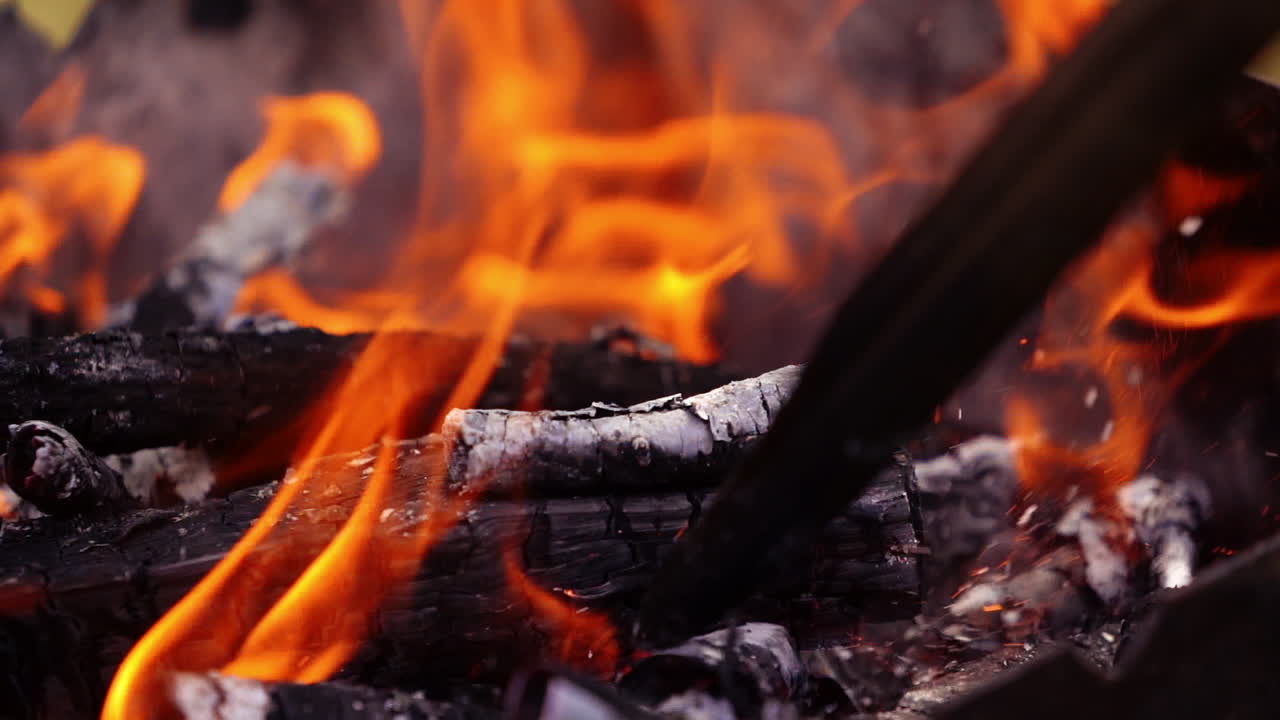 Burning flame close up. Close up of glowing wood embers for barbecue