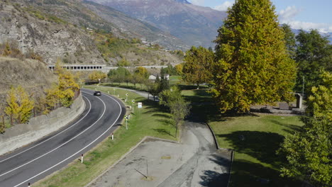 charming, spectacular aosta valley having modern infrastructure by roads, italy, drone view