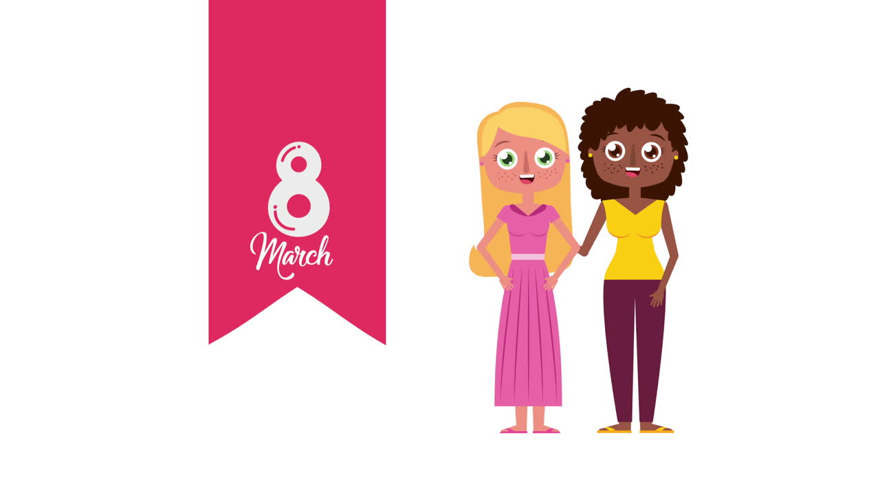 tarjeta de feliz día de la mujer con chicas interraciales