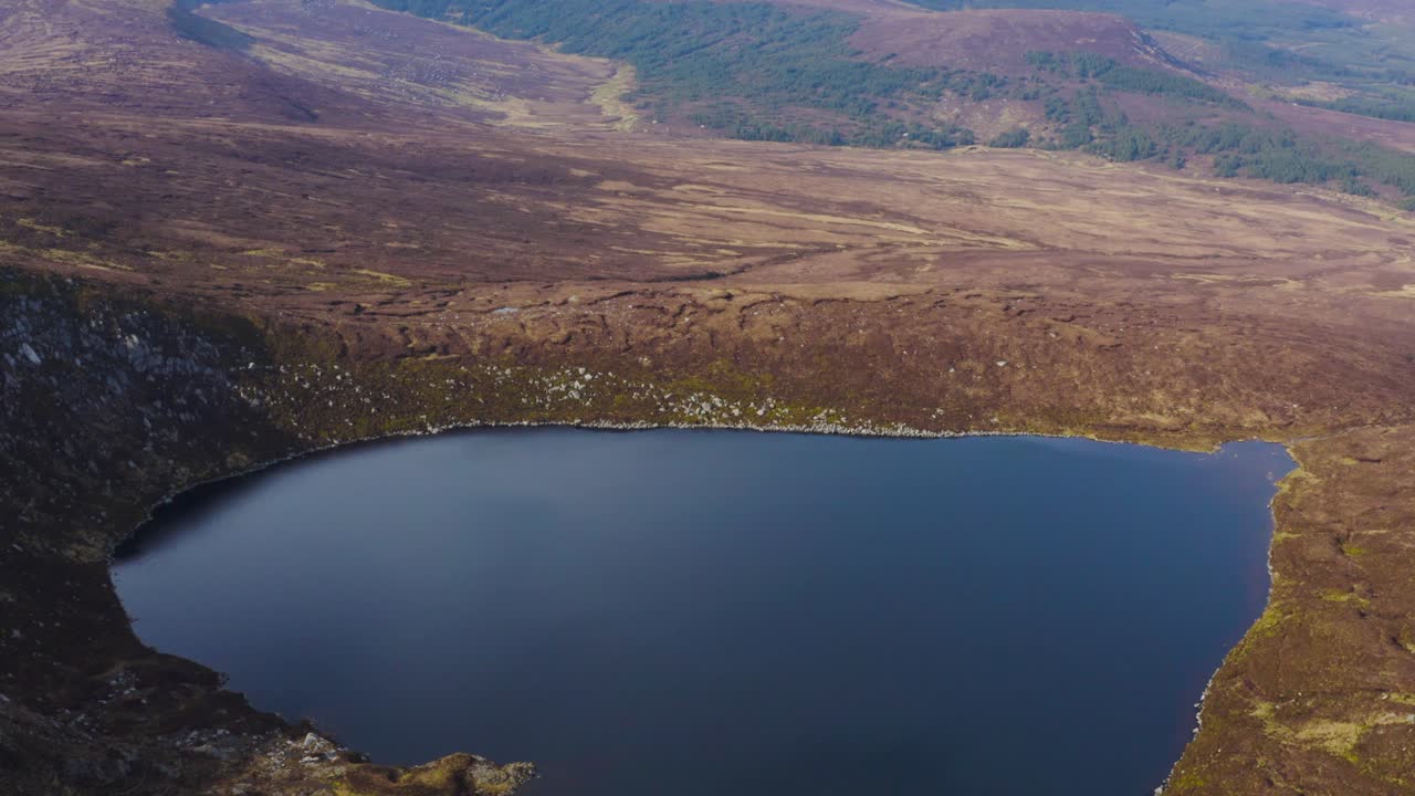 Aerial View of Lough Ouler, the Heart-Shaped Lake in the Wicklow Mountains on a Sunny Day