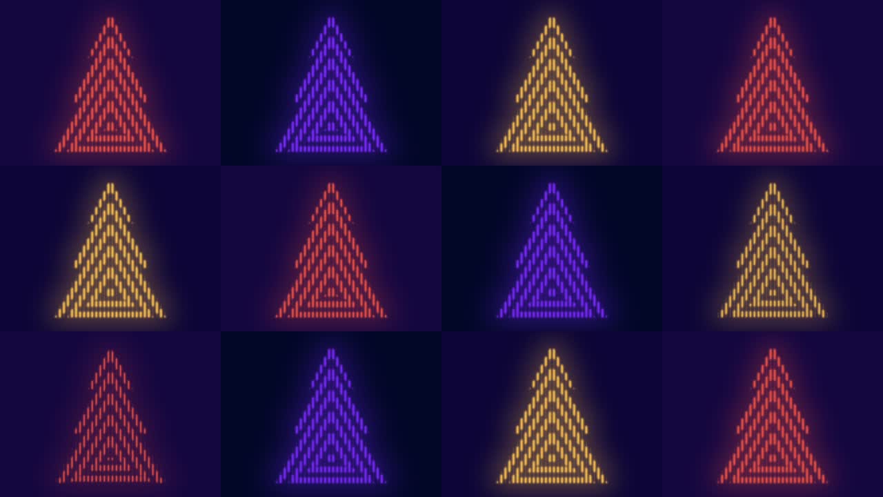 iconos de árboles de navidad en filas con led de neón en degradado negro.