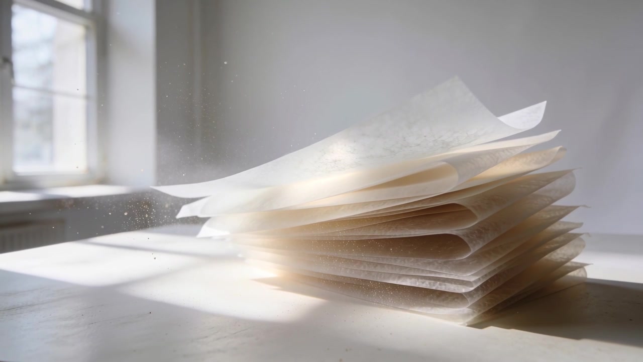Stack of Translucent Parchment Paper in Sunlight