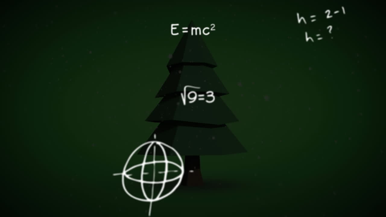 animación de ecuaciones matemáticas sobre el árbol de abeto.