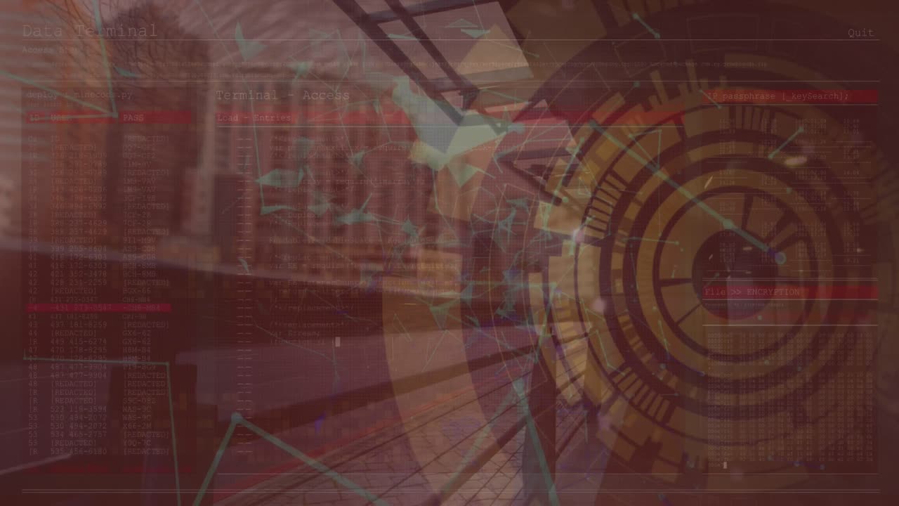 데이터 처리 및 도시 풍경에 대한 연결 네트워크와 함께 범위 스캔의 애니메이션