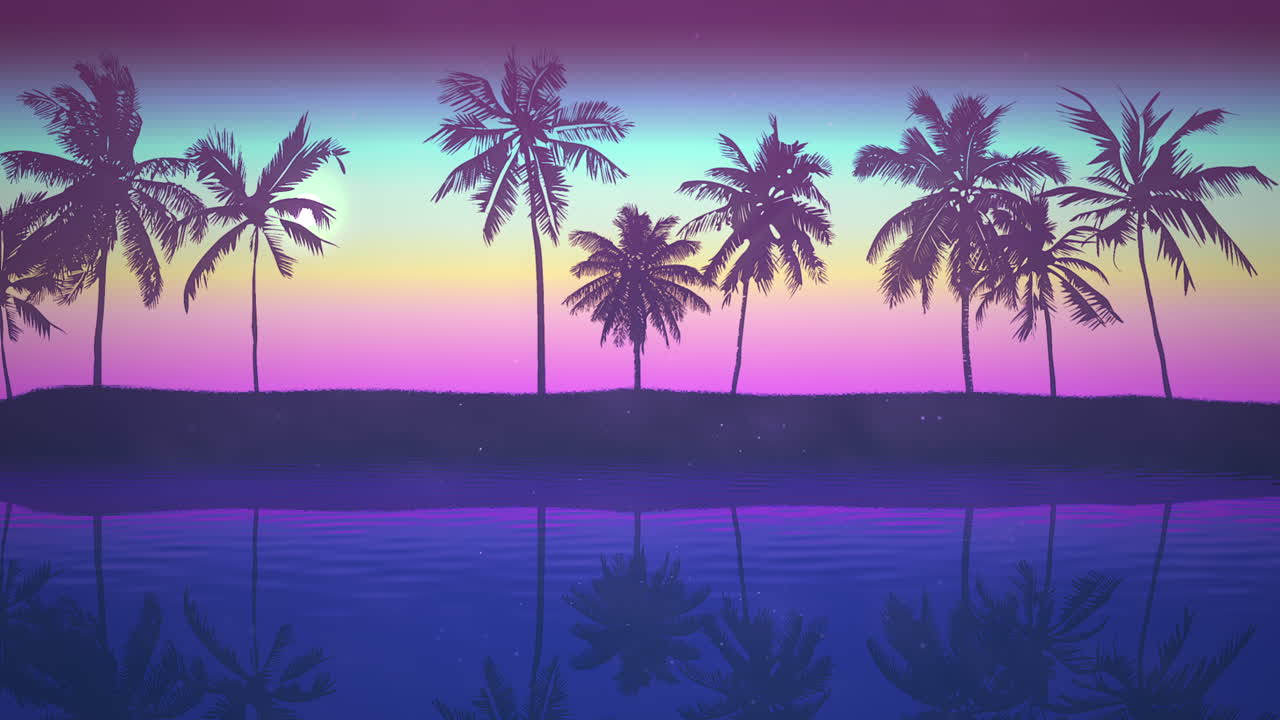 Panoramic view of tropical landscape with palm trees and sunset 26