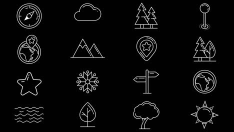 conjunto de iconos de líneas de objetos naturales