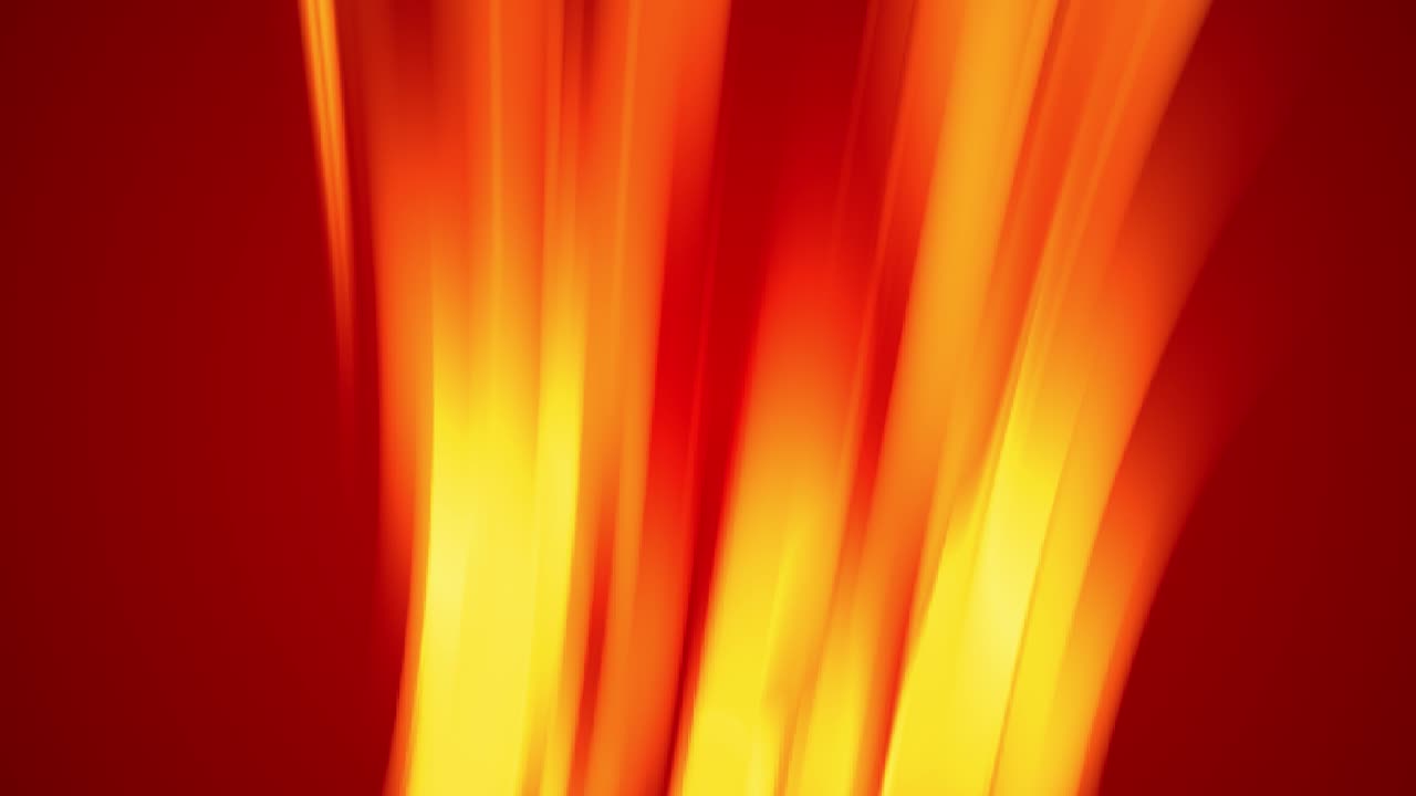Ein rot-gelber Farbverlauf in leuchtender Feuerfarbe ändert sich langsam und zyklisch. 4K flüssige, nahtlose, geloopte abstrakte Animation. 3D-Rendering von gekrümmten Linien. 9