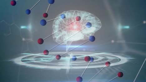 animation of human brain, dna strand spinning and data processing