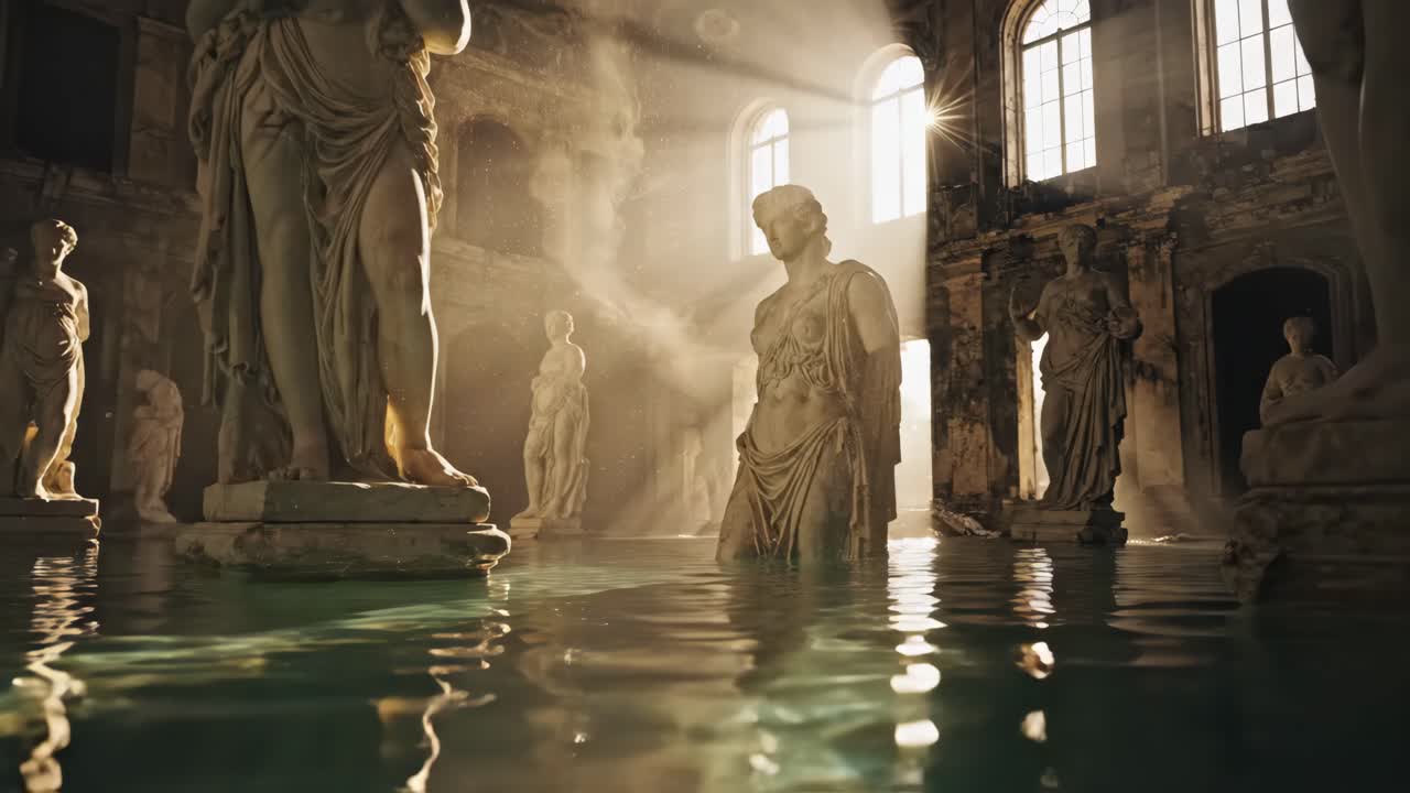 Ancient Roman Baths with Statues