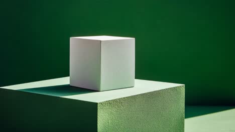 white box display against green background