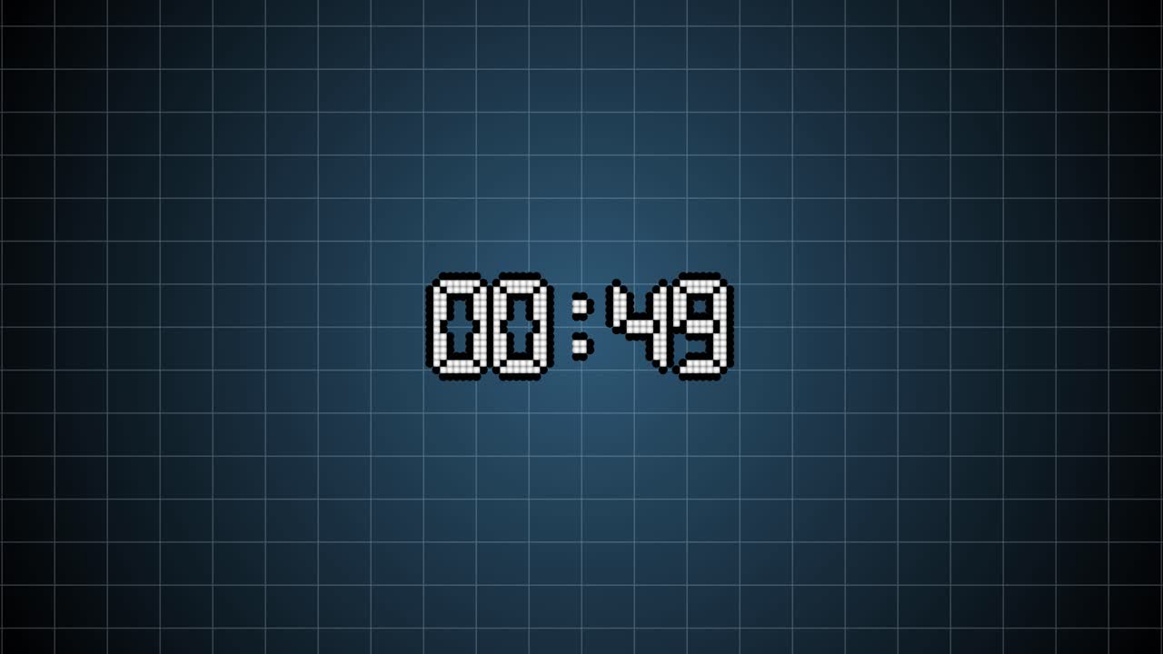One Minute Pixelated Digital Countdown Timer on Grid Background