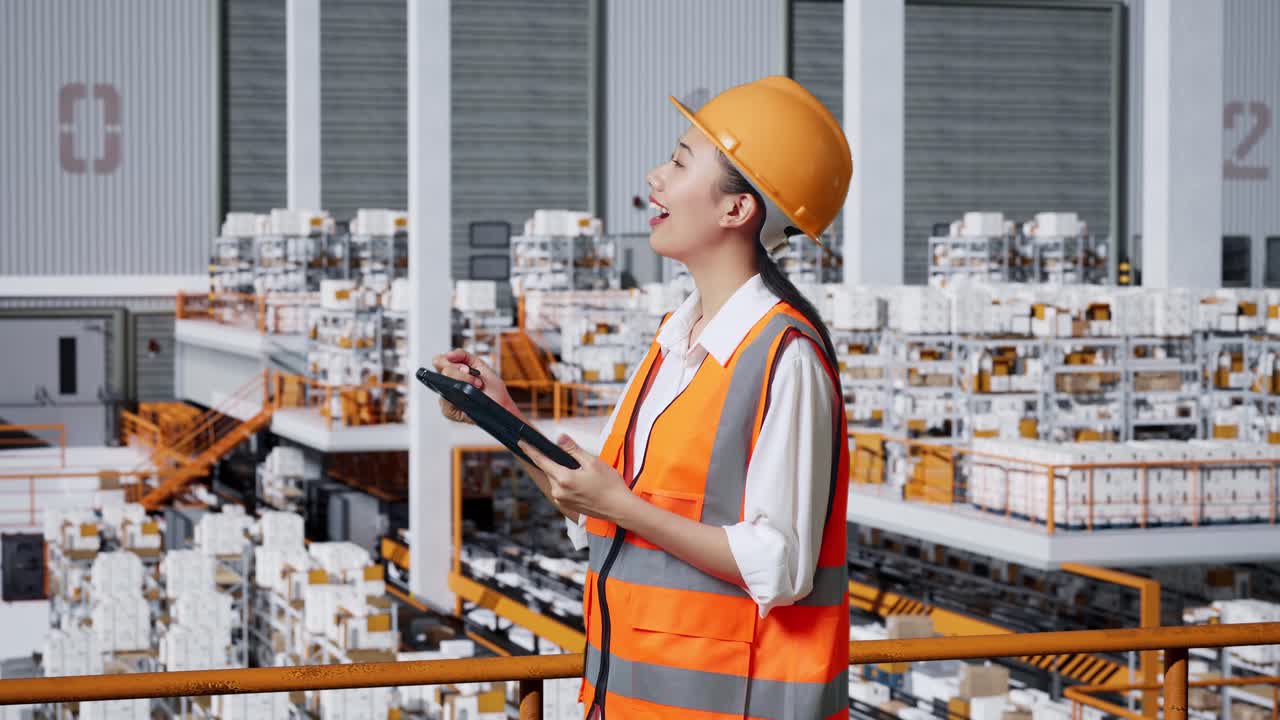 태블릿을 사용하는 창고 노동자