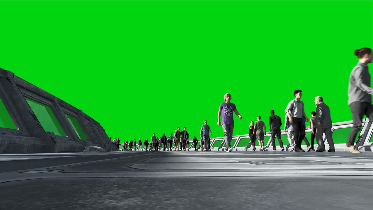 3d people in sci-fi tunnel: 교통, 미래의 개념, 그린 스크린 영상, 현실적인 4k 애니메이션