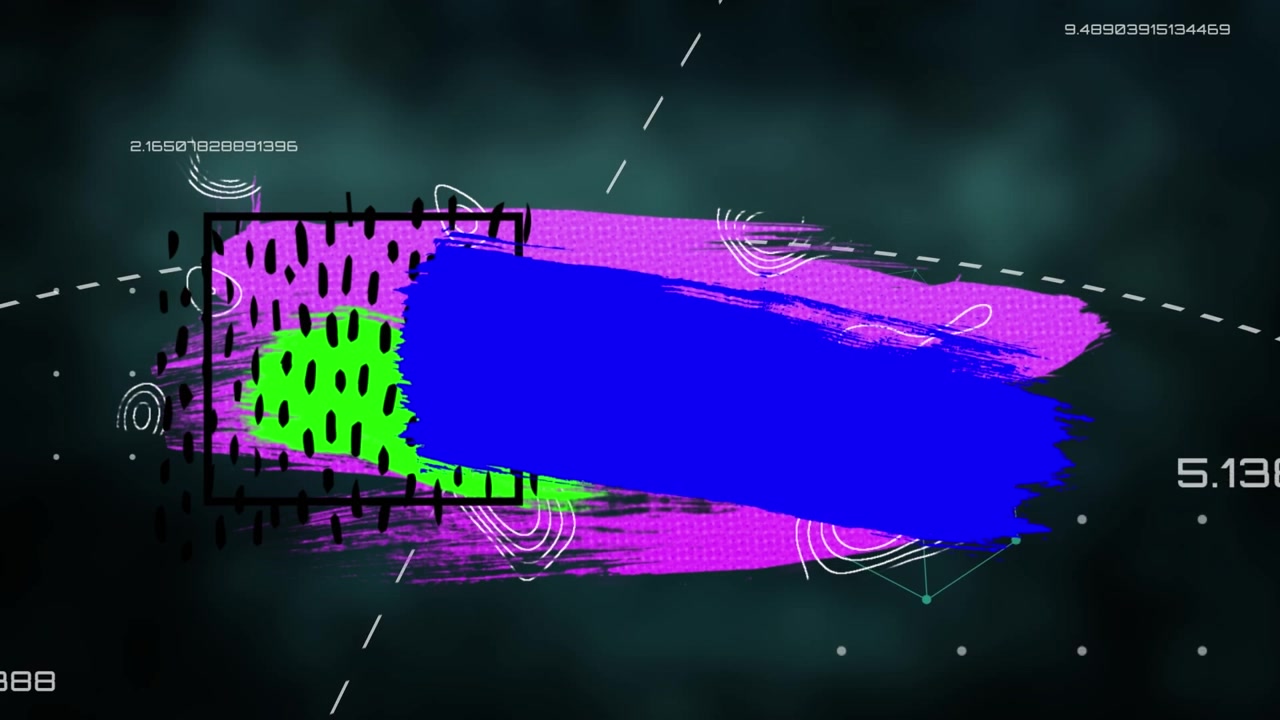 Abstraktní digitální pohybová grafika s tahy štětce a datovými prvky