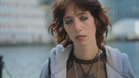 Outdoor-Fashion-Portrait-Of-Young-Alternative-Style-Woman-With-Tattoos-And-Piercing-At-Canary-Wharf-In-London-Docklands-Shot-In-Real-Time-8