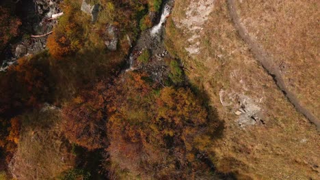 Creek-Flowing-Over-Autumnal-Forest-Valley-In-Piemonte,-Italy