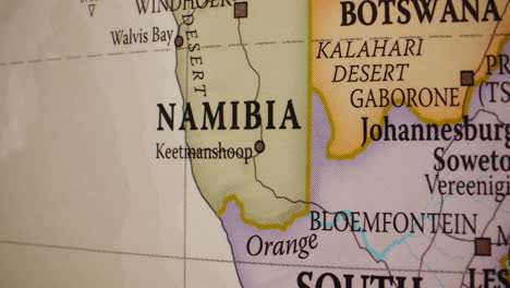 close-up map of namibia and surrounding southern african countries