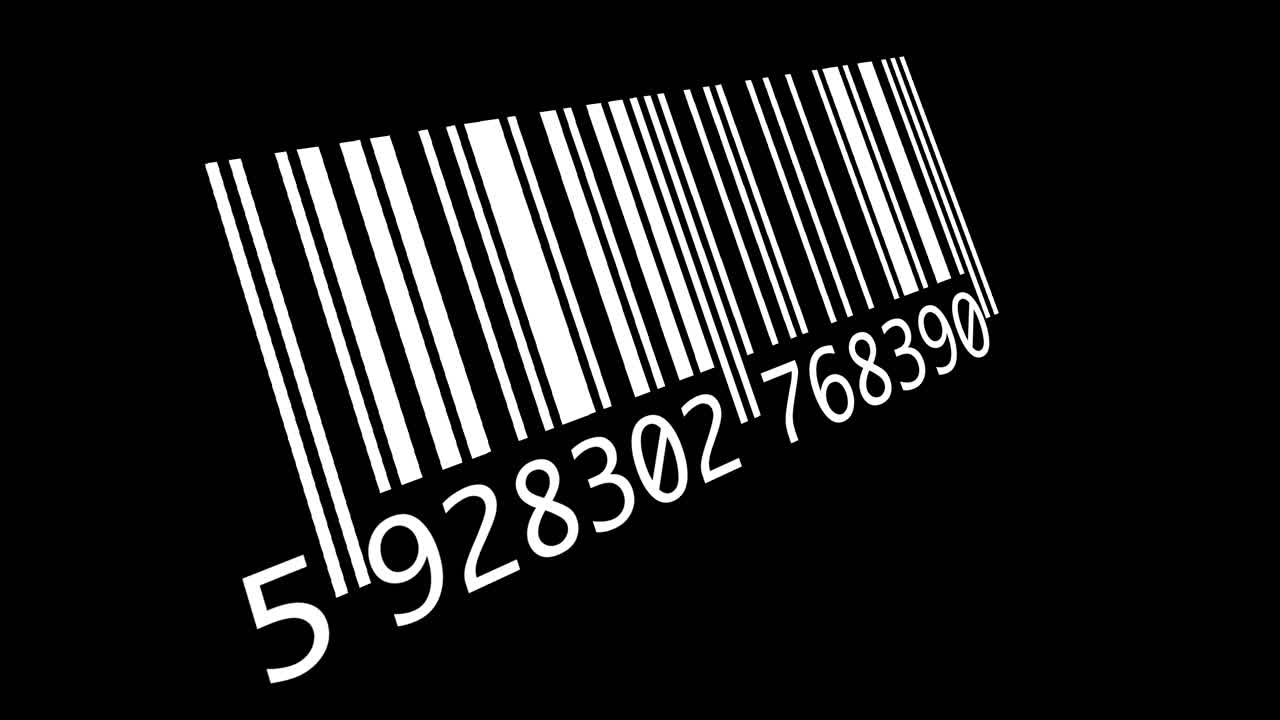 Close-up of standard linear barcode with thin white lines. Minimalist motion graphic for retail, inventory, and consumerism concepts