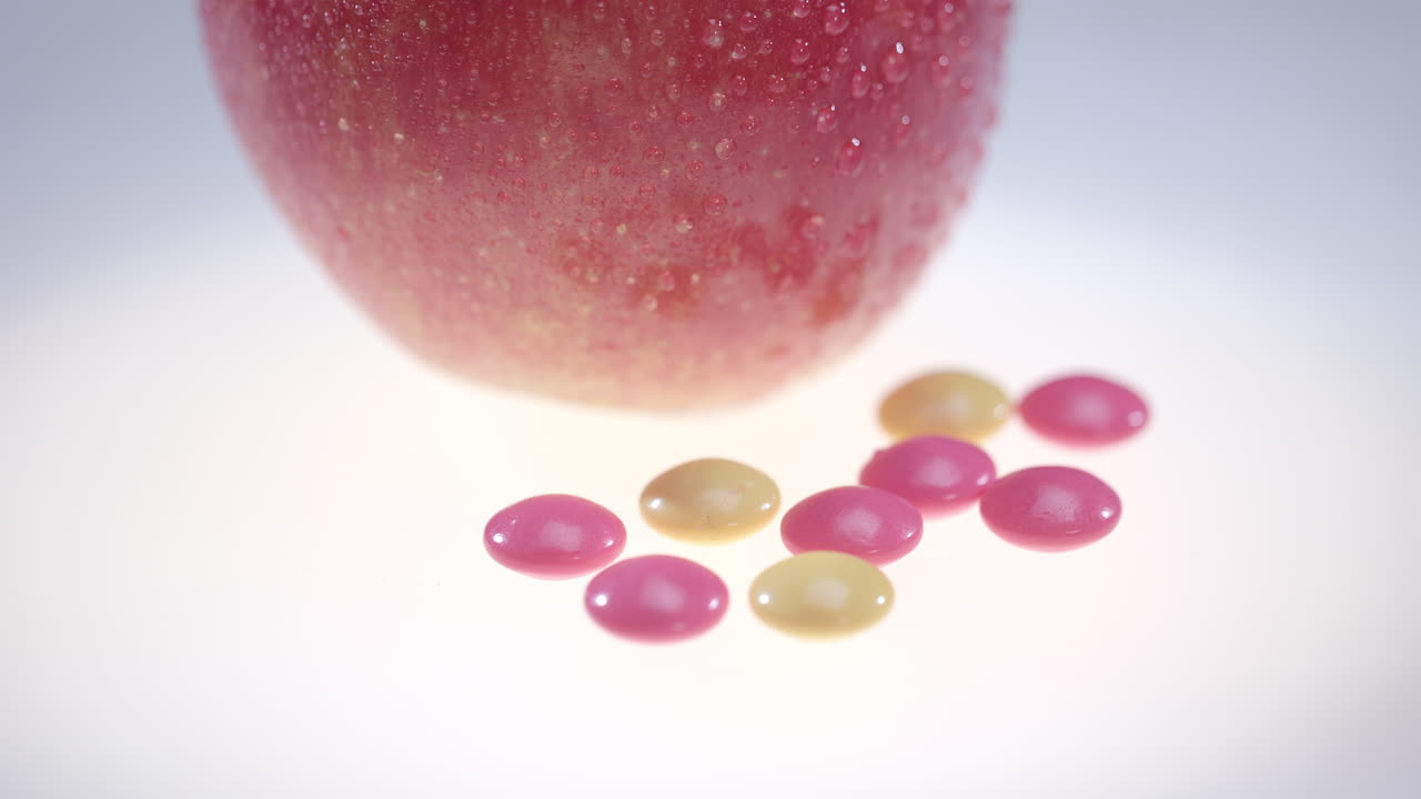 과일 비타민 태블릿. 건강 치료. 비타민 요법. 건강 관리