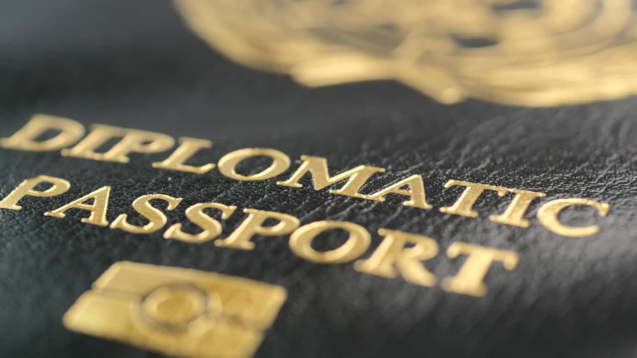 Close-up of a Diplomatic Passport with Gold Embossing