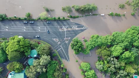 top down view of flooded road, coronation drive, milton