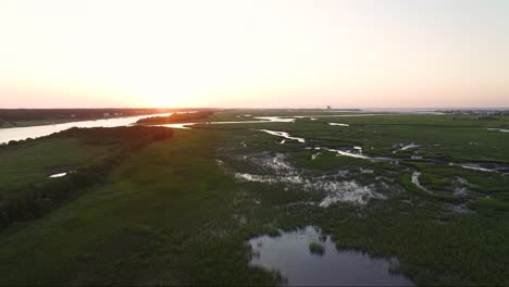 aerial view of wetlands near sunset beach nc during sunrise