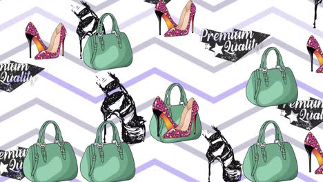 animation of handbag and shoes icons on white background