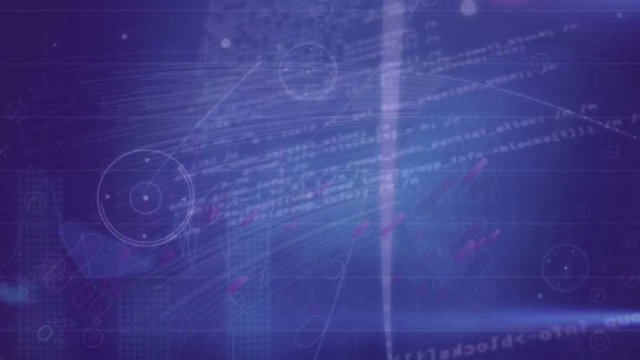 animación del procesamiento de datos a través de una red de conexiones sobre un fondo púrpura