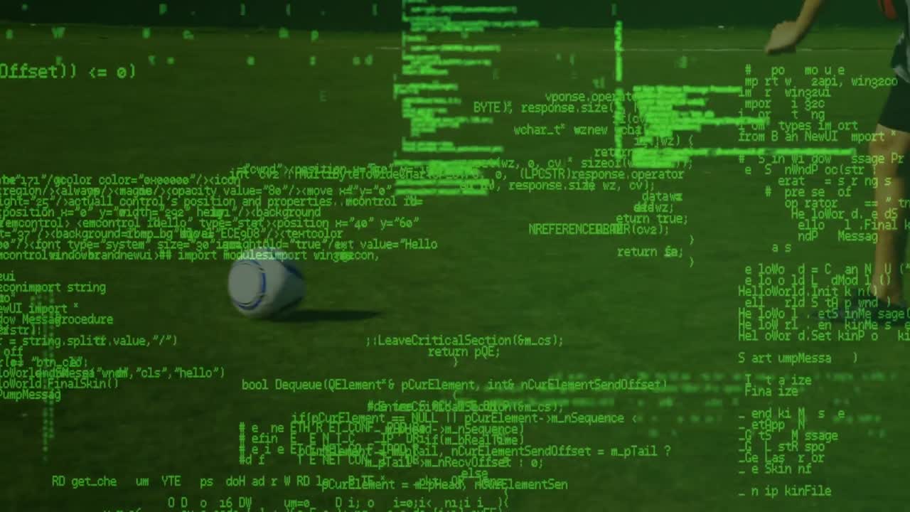 Animation of data processing over caucasian male soccer players