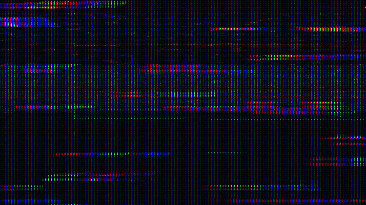 Flimrende digital glitchstøj og farverige linjer