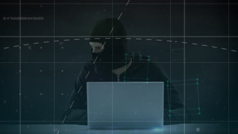 animación del procesamiento de datos sobre un hacker con una computadora portátil