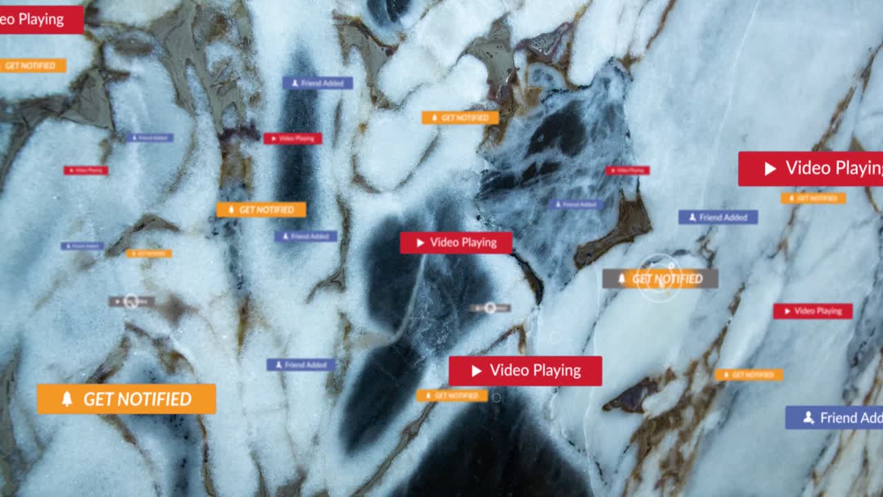 소셜 미디어 아이콘과 암석 배경의 텍스트의 애니메이션