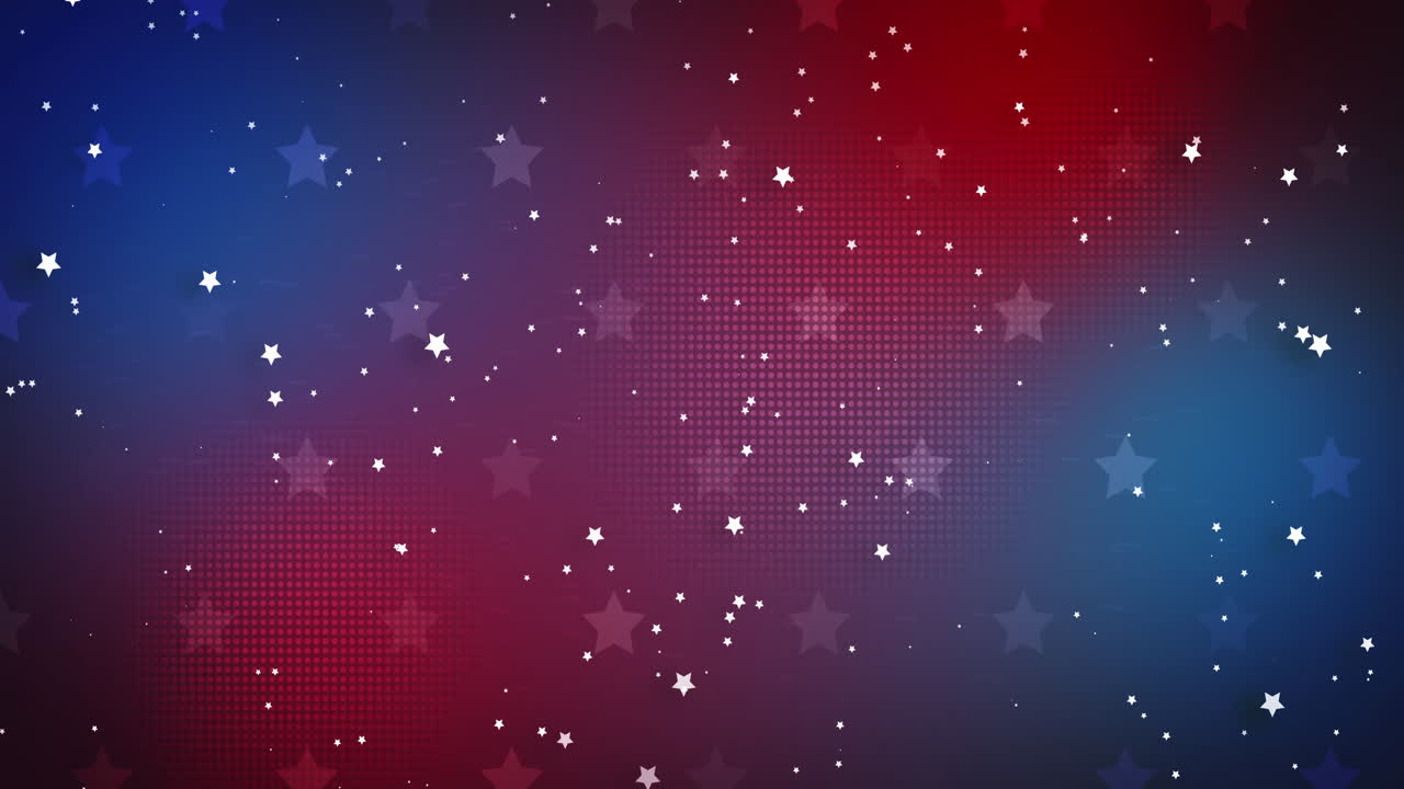 Animation of white stars falling over red and blue background