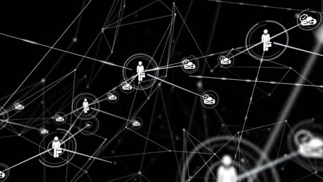 animation of network of connections with people icons with glowing spots