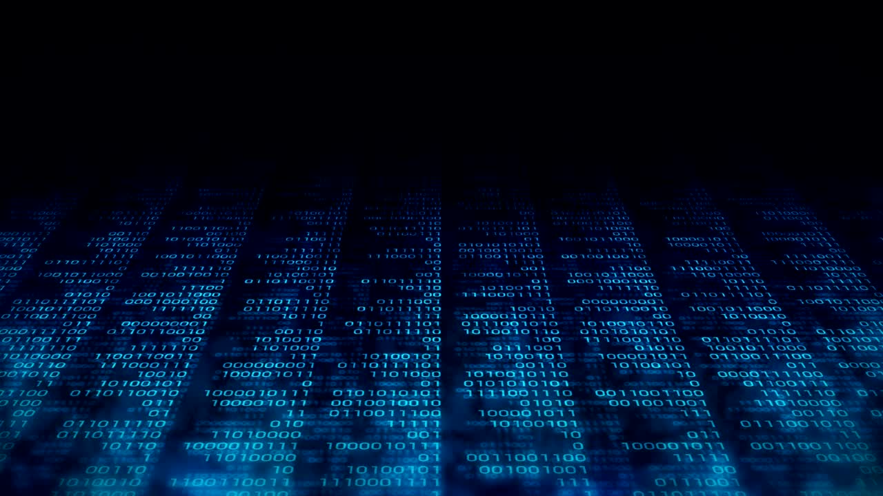 Binary code dark blue background. Web online streaming with digital technology loop animation. Number zero and one. Computer network.