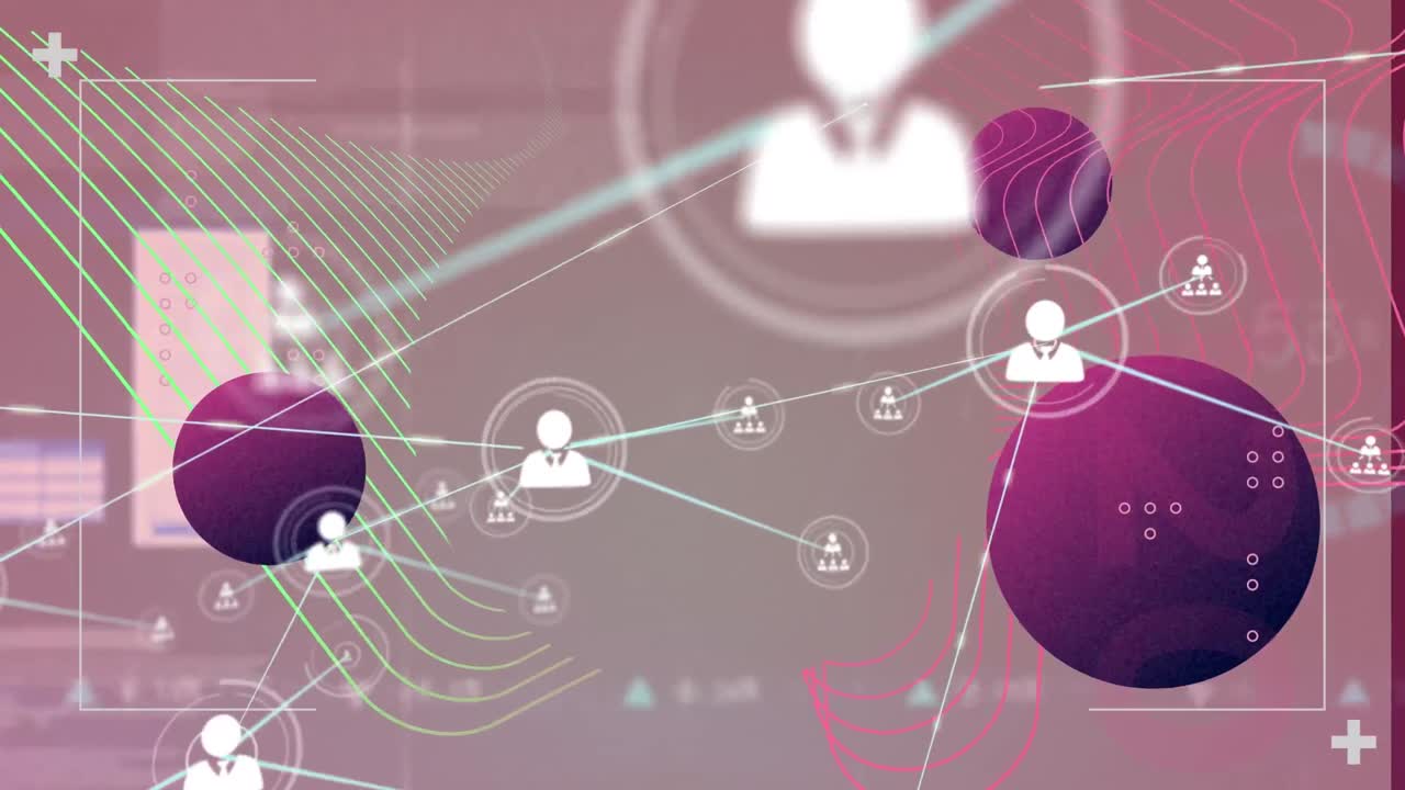 그래픽 서클과 파동 패턴의 애니메이션, 사람 아이콘이 데이터에 대한 선으로 연결됩니다.
