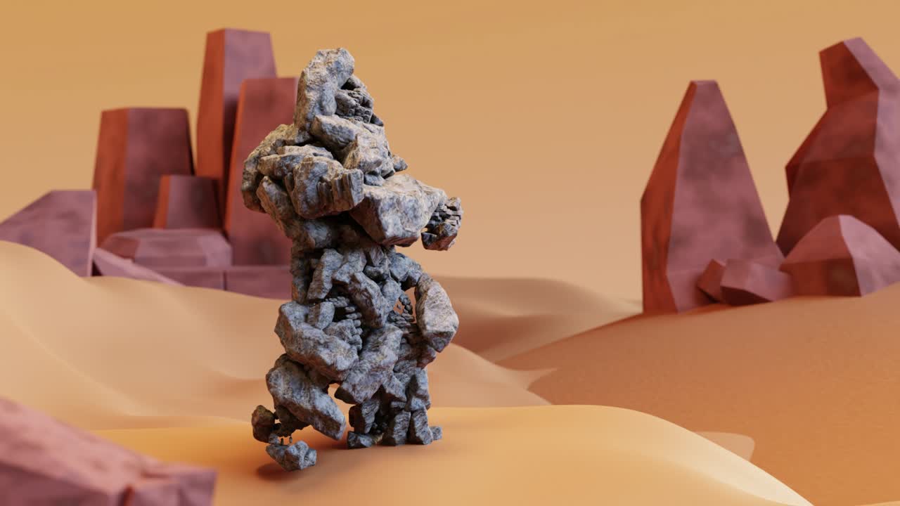 animación en bucle de monstruo de piedra bailando, baile de hip hop, renderizado en 3d