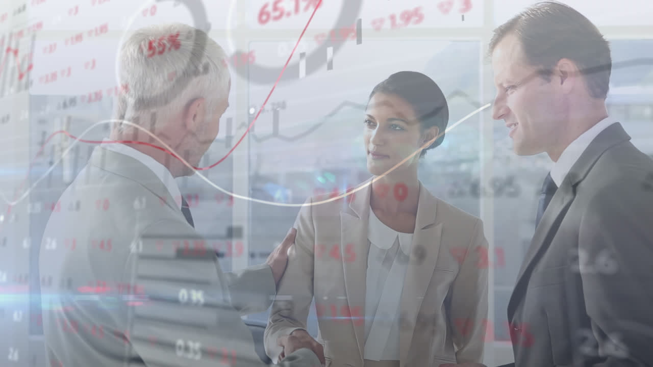 анимация цифрового интерфейса и обработки финансовых данных для различных бизнесменов