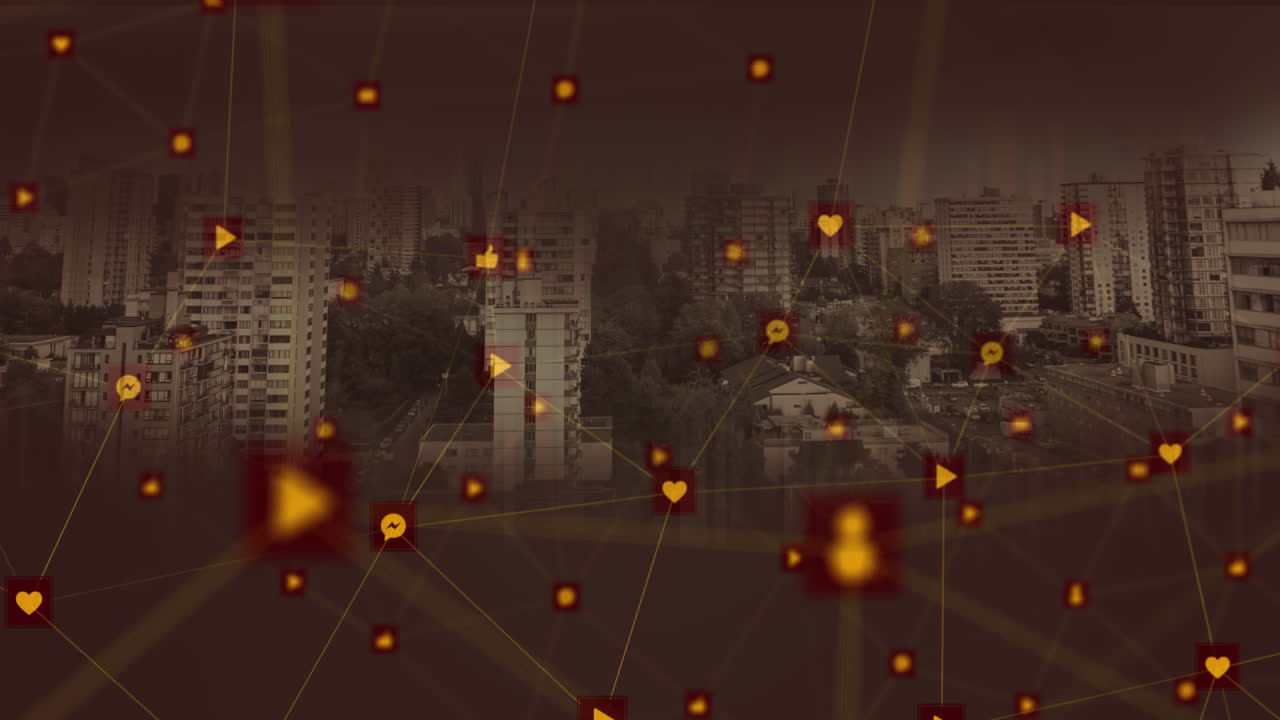 도시 풍경에 대한 연결 네트워크 아이콘