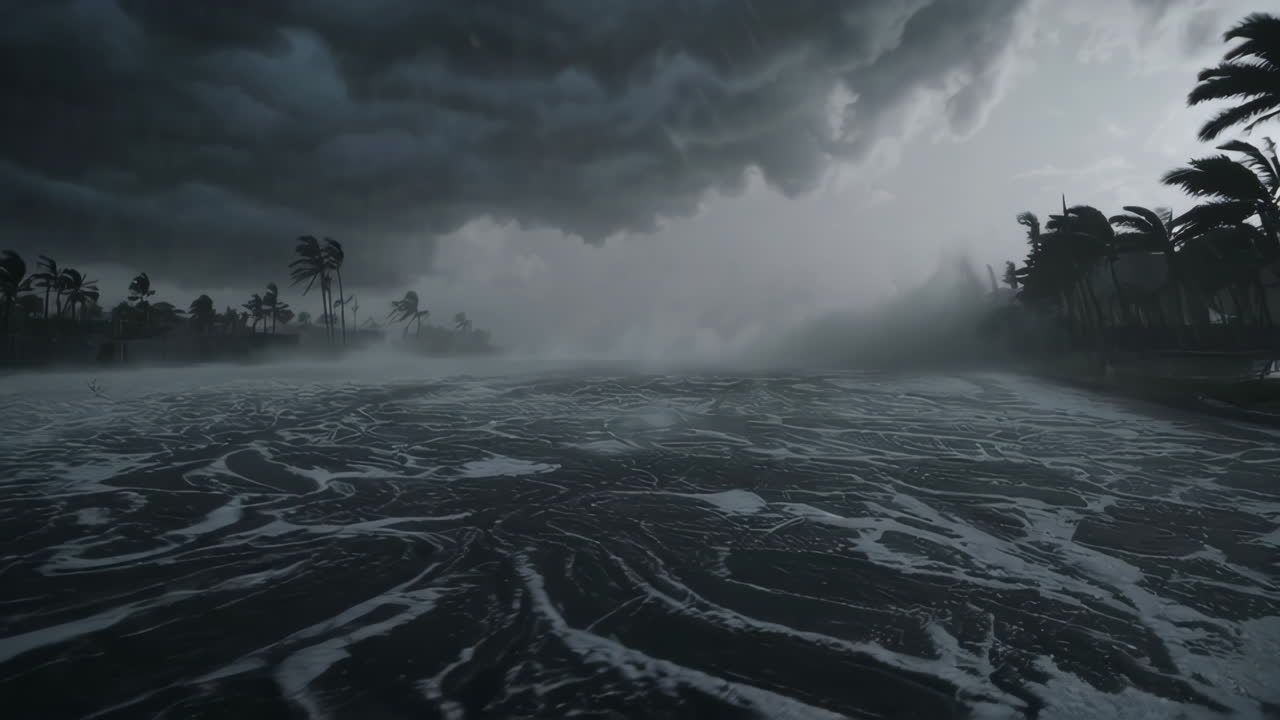 Hurricane Storm Surge Over Coastal Area