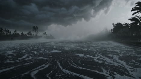 hurricane storm surge over coastal area