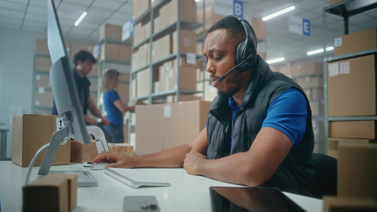 trabajador de almacén en una llamada
