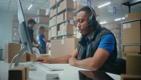 warehouse worker on a call