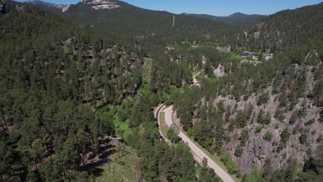 aerial view of black hills central railroad, old mining railway in south dakota usa, drone shot