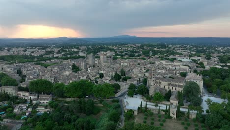 picturesque medieval town uzès in provence, france - wide angle aerial