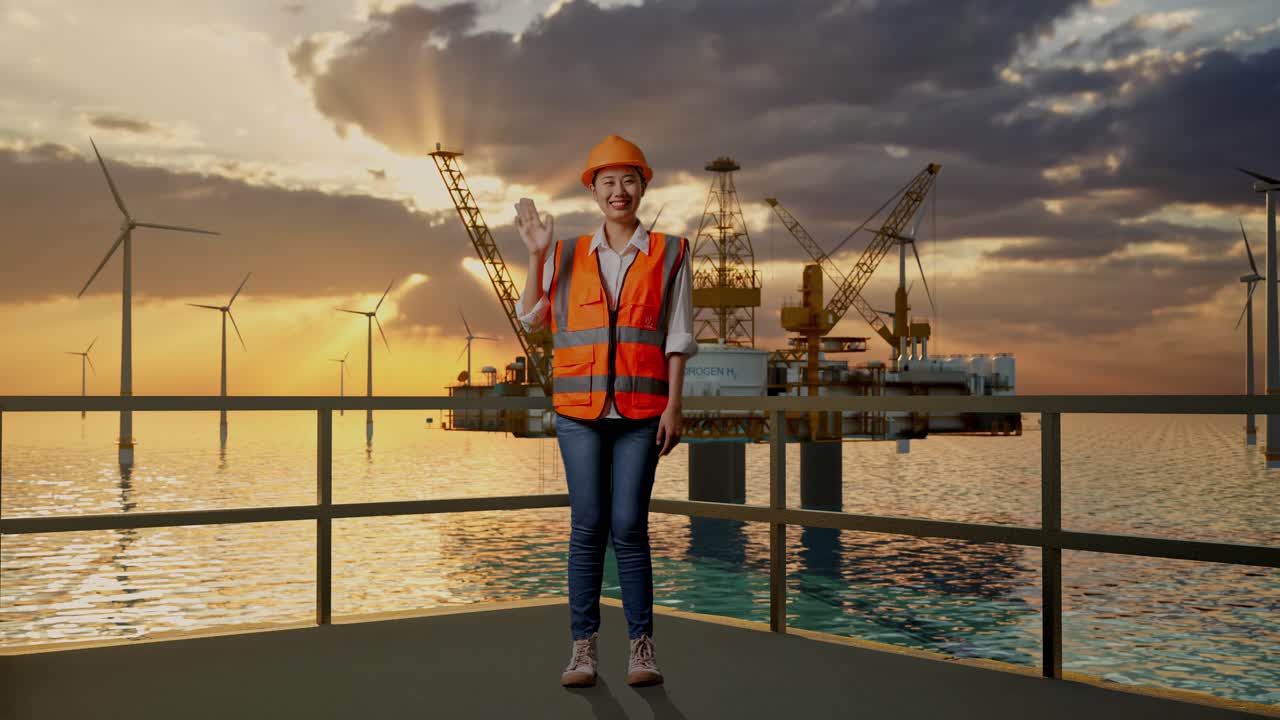 Female Engineer on Offshore Wind Farm Platform